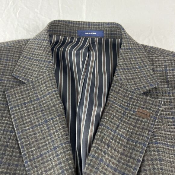 Stafford Essentials Blazer Mens 52R Gray Brown Blue Check With Elbow Patches - Picture 3 of 14